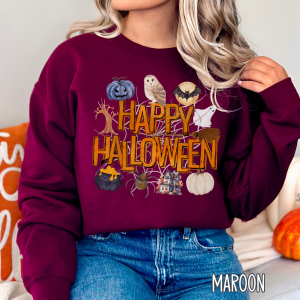 maroon happy halloween sweater