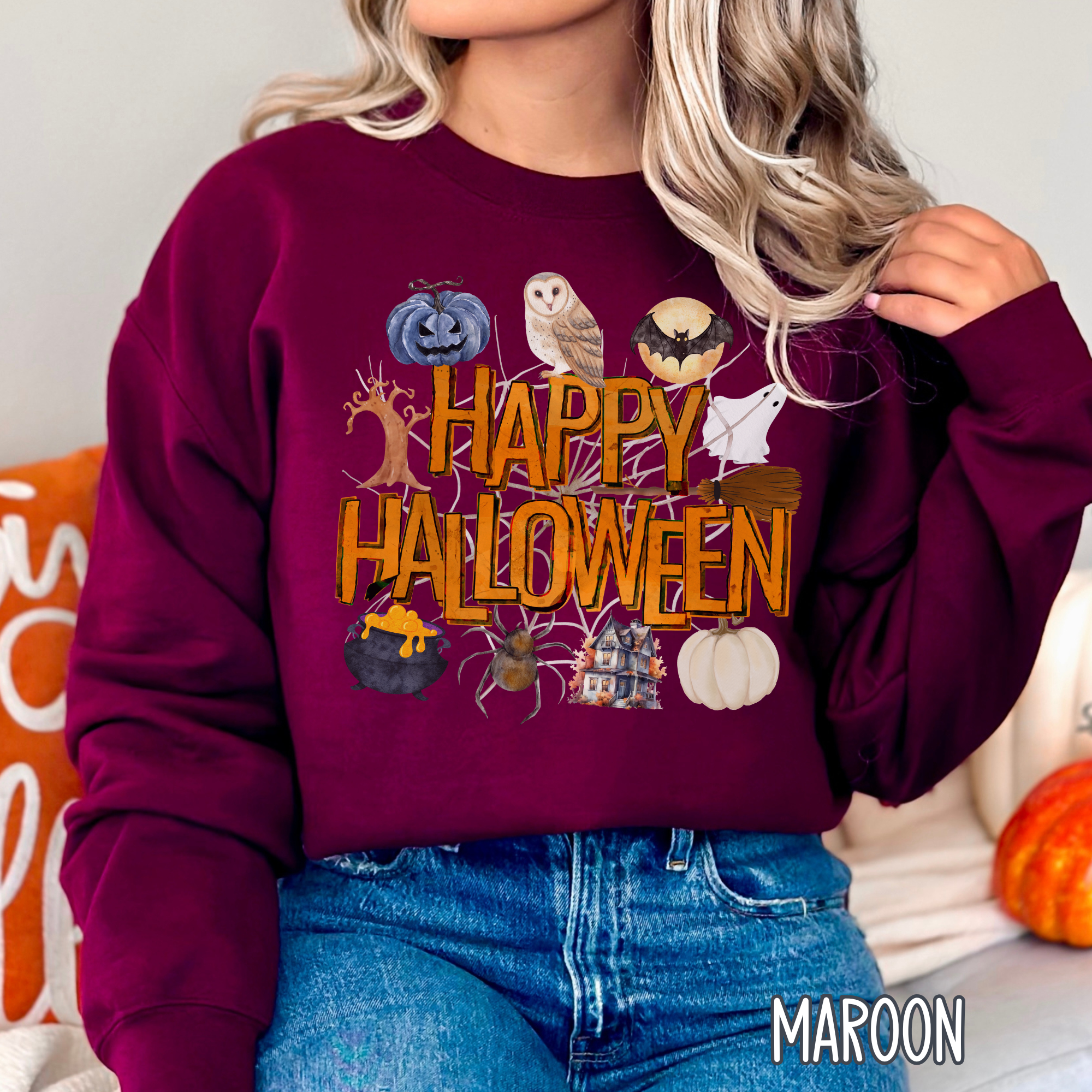 maroon happy halloween sweater